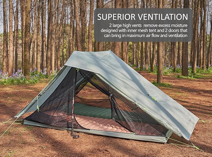 Altair Two Ultralight Backpacking Tent, 2 Person Trekking Pole Backpacking Tent, Waterproof, Compact, 3 Season, Double Wall Shelter for Backpacking, Camping, Thru Hiking, Trekking