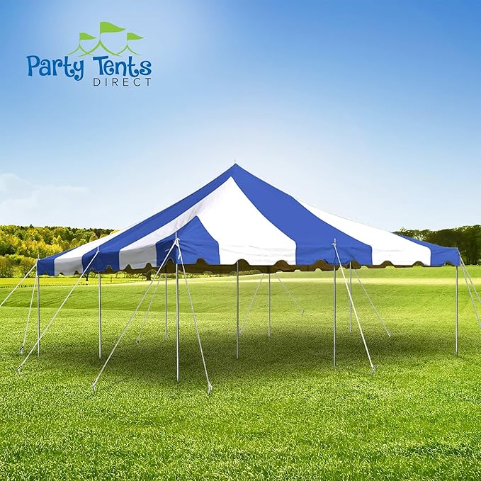 Party Tents Direct 20'x20' Weekender Standard Canopy Pole Tent - Easy Up Canopy Tent with 80 Person Capacity - Outdoor Canopies for Parties, Weddings, & Events (Blue/White Top)
