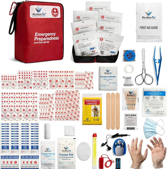 First Aid Kit 180 Piece - Flex Spending Eligible - Professional All-Purpose First Aid and Emergency Kit with Clearly Labeled Resealable Bags for Quick Access - (Red)