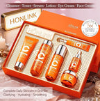 6-Piece Hydrating Skincare Set with Vitamin C & Niacinamide, Face Care Kit Includes Toner, Serum, Cleanser, Moisturizer, Eye Cream & Body Lotion for Daily Skin Care & Self Care
