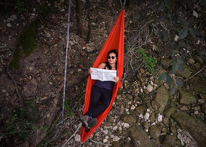 KAMMOK: Roo Single Ultra Light Hammock | Strong & 100% Recycled Fabric | Water Resistant, Ripstop Fabric | Comfortable, Packable, Lightweight (Adventure Grade, Ember Orange