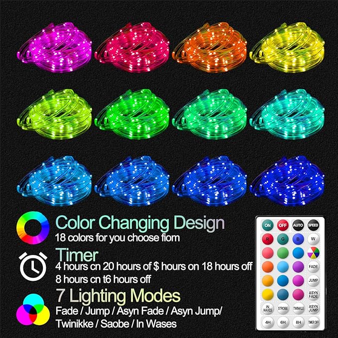 Kayak Glow Lights Kit, LED Glowing Rope Lights for Paddle Boards, Battery Operated Boat Lights with Remote Control, 17 Colors 7 Flashing Modes RGB Color Changing, Kayak Accessories (21ft)