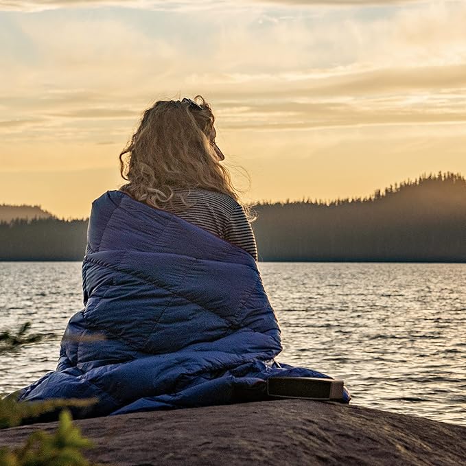 Horizon Hound Down Camping Blanket - Outdoor Travel Quilt | Sustainable, Insulated, Lightweight & Warm Gear for Sleep, Camping, Stadium, Hiking & Festivals | Water Resistant, Packable & Compact