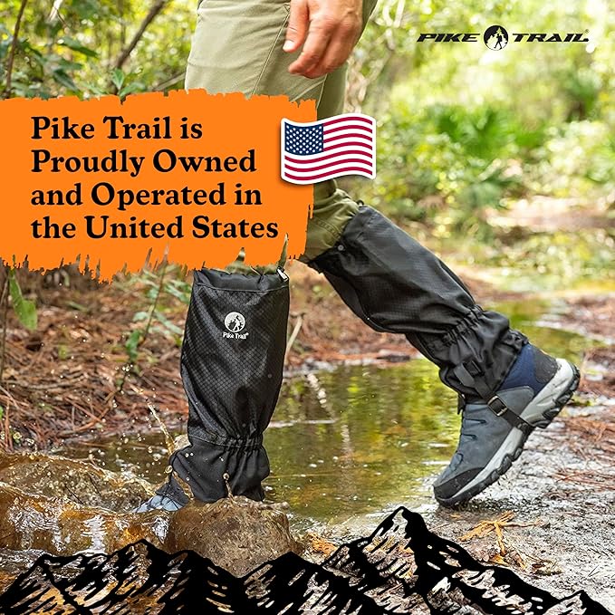 Pike Trail Adjustable Leg Gaiters - Lightweight, Waterproof - Leg Guards for Men & Women - Hiking Essentials Ideal for Hunting, Trekking & Fishing - 1 Pair