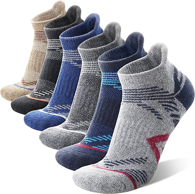 ANTSANG 6 Pairs Merino Wool Ankle Hiking Running Socks Compression Thick Cushion Breathable No Show Socks for Men Women