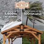 Backyard Discovery Norwood 10' x 10' Cedar Wood Outdoor Gazebo Pavilion with Hardtop Galvanized Steel Peak Roof, Snow Support, Wind Resistance, PowerPort, Shade for Garden, Patio, Deck, Entertaining