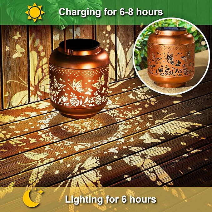 Birthday Gifts for Women Mom Grandma Solar Lantern Outdoor Waterproof, Gardening Gifts for Women, Butterfly Garden Decor Hanging Solar Lights Yard Decorations Outdoor, Backyard, Patio, Porch