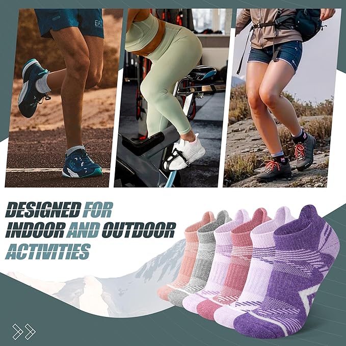 ANTSANG 6 Pairs Merino Wool Ankle Hiking Running Socks Compression Thick Cushion Breathable No Show Socks for Men Women