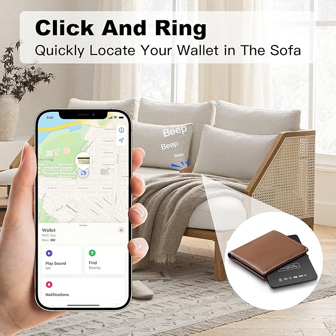 Wallet Tracker Card (iOS Only), Rechargeable Bluetooth Smart Tracking for Apple Find My Compatible Anti Tracker for Men Women Slim Item Locator for Purse Passport Key Luggage Tag (1Pcs/Black A)