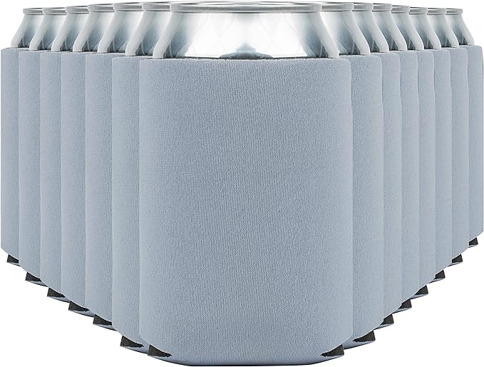Blank Beer Can Coolers Sleeves (14-Pack) Soft Insulated Beer Can Cooler Sleeves - HTV Friendly Plain Can Sleeves for Soda, Beer Cans & Bottles - Blanks for Vinyl Projects & Wedding Favors (Grey)
