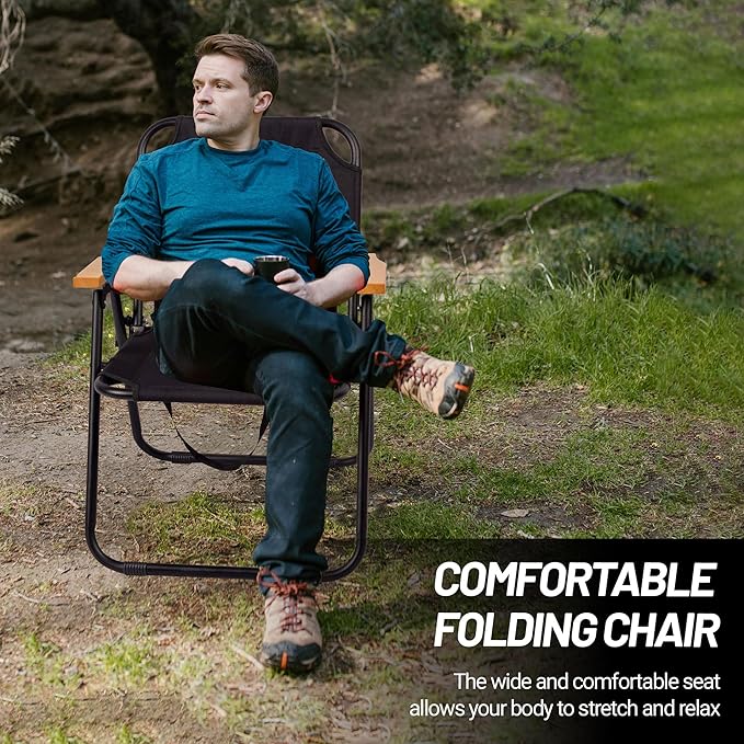 Camping Chair, Black Folding Bench Chair Seating Camp Chairs for Indoor Outdoor Hiking Fishing Patio Beach Supports up to 264 Lbs (1 Pack Single Black)
