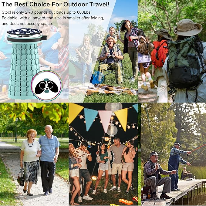 ALEVMOOM Upgraded Telescoping Collapsible Stool with Cushion, Folding Stool with Printing Portable Retractable Foldable Seat Max Load 600lbs for Adults Camping Fishing Outdoor