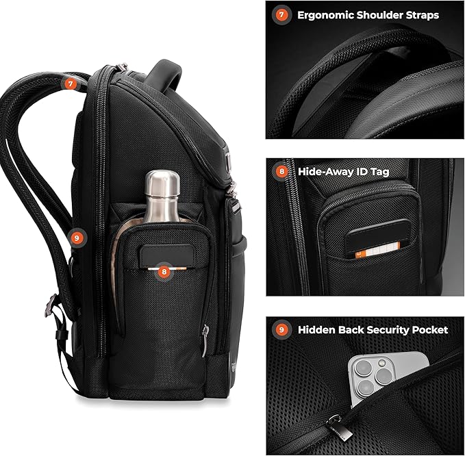 Briggs & Riley Medium Widemouth Backpack for Women & Men - Laptop Backpack, For Work & Travel, Lightweight & Durable, Padded Straps, Fits up to 15" Laptop - @work Collection, Black