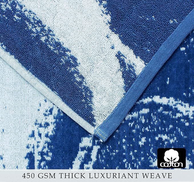 COTTON CRAFT Oversized Beach Towels - 2 Pack XXL 35x84 - Summer Wave - The Big Kahuna 7 Foot Extra Large Beach Blanket Towel - Big & Tall - 100% Cotton Jacquard Velour Soft Pool Bath Towel - Blue