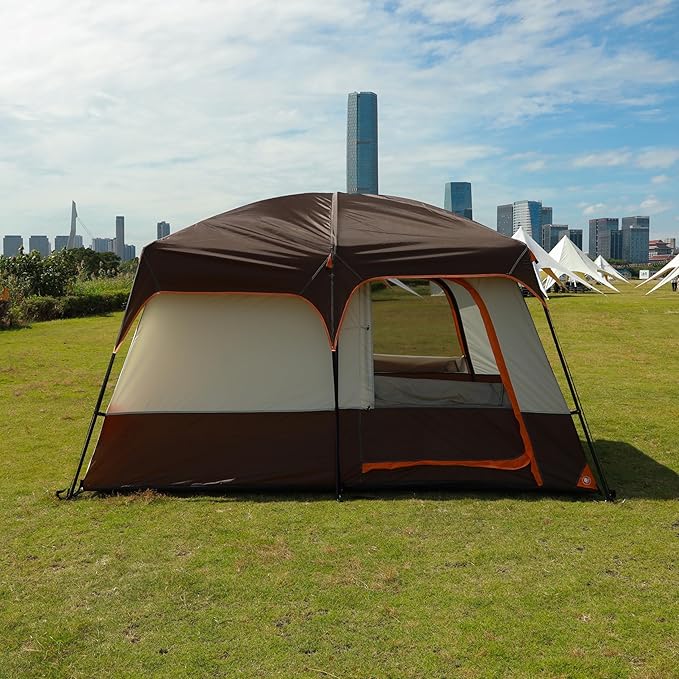 KTT Large Tent 6-12 Person,Family Cabin Tents,Straight Wall,3 Doors and 3 Windows with Mesh,Waterproof,Big Tent for Outdoor,Picnic,Camping,Family,Friends Gathering.