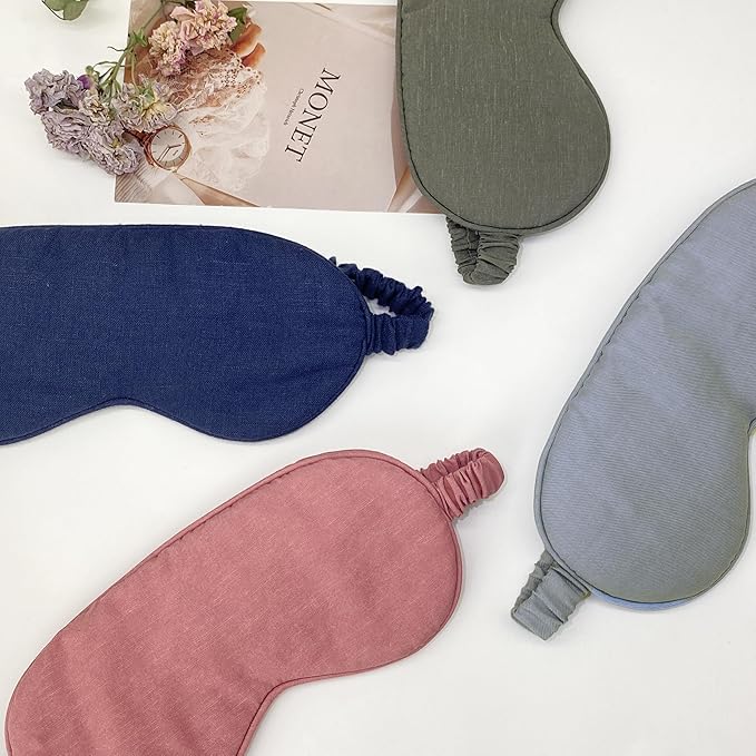 Sleep Mask Linen Eye Mask with Elastic Band,Comfort Sleeping Shade for Nighttime Sleeping, Traveling & Napping,Side Sleeper Eye Cover Cooling with Travel Bag Gift Package(Rose)