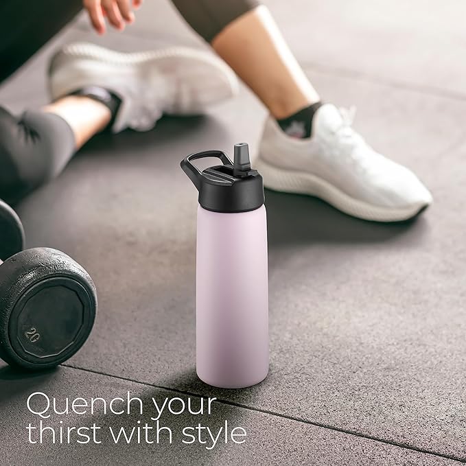 SipX™ Triple-Insulated Stainless Steel Water Bottle 25oz. With 3 Lids, BPA-Free Reusable Insulated Water Bottle Keeps Cold 24 Hours, Metal Water Bottle Made Of Sustainable Material For Hiking & Biking
