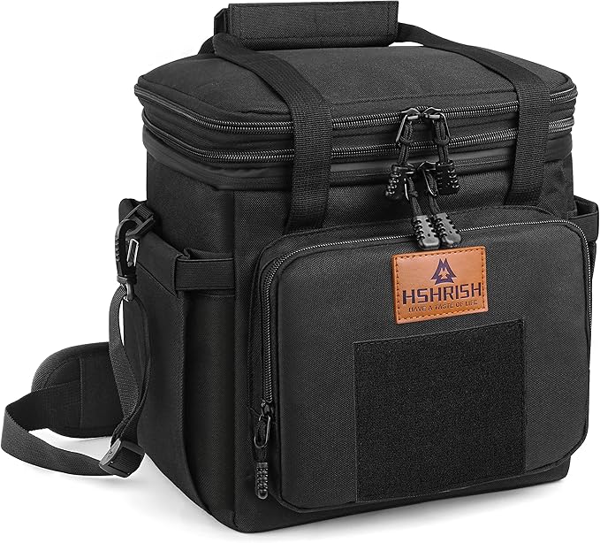 HSHRISH Tactical Lunch Box, Large Expandable Insulated Lunch Bag, Durable Waterproof Leakproof Cooler Bag for Adults/Men/Women/Work Outdoor Beach Trips, 20 Cans/15 L, Black