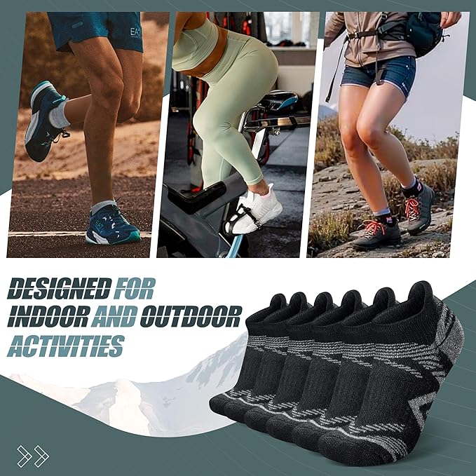 ANTSANG 6 Pairs Merino Wool Ankle Hiking Running Socks Compression Thick Cushion Breathable No Show Socks for Men Women