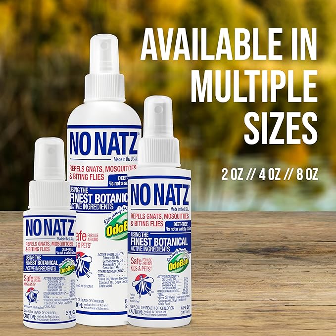 No Natz Botanical Bug Repellent, Effective for Gnat, Mosquito, and Biting Flies, Hand-Crafted and DEET-Free, Non-Greasy Formula, Made in The USA, 2 Ounce Spray Bottle, 3-Pack