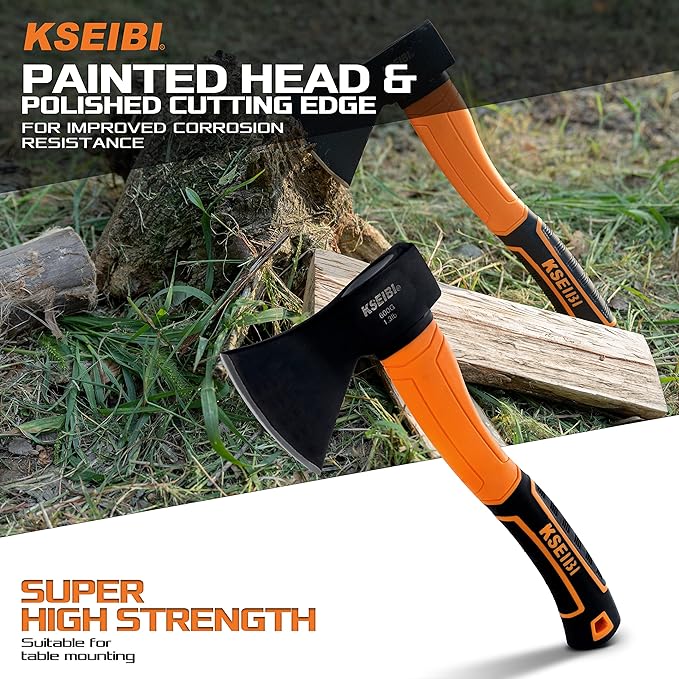 KSEIBI Wood Axe, Small Outdoor Camp Hatchet for Splitting and Kindling Wood, Forged Steel Blade with Anti-Slip and Shock Reduction Handle Great Throwing Axes and Hatchets (Modern)