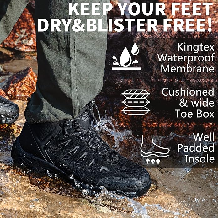 SHULOOK Men's Waterproof Hiking Boots Non-Slip Lightweight Mid Top Ankle Boot Breathable Hiker Trekking Shoes
