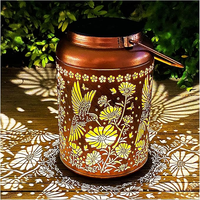 Solar Lights Outdoor Waterproof,Hummingbird Hanging Lantern,Metal Garden Lights,Patio Yard Decor,Housewarming,Decorative Birthday Gifts for Women,Mom,Grandma,1PC
