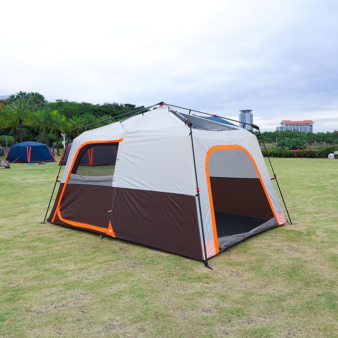KTT Instant Tent 6 Person(B),Large Family Cabin Tents,Automatic Tent Build Quickly in 60S,2 Rooms,2 Top Windows,3 Doors and 3 Windows with Mesh,Waterproof,Big Tents for Outdoor,Picnic,Camping.