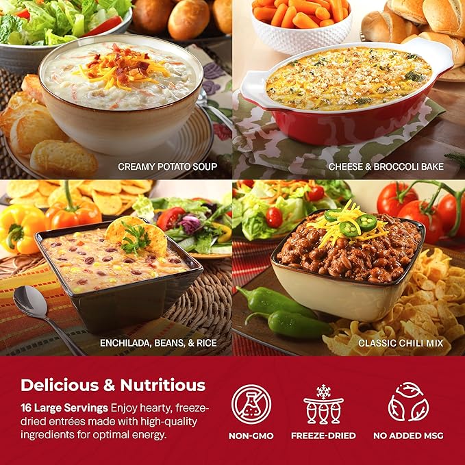 Long Term Gluten Free Food Storage Sample Pack: 16 Large Servings - 4 lbs Freeze Dried Meals - Emergency Prepper Supply with 25 Year Shelf Life