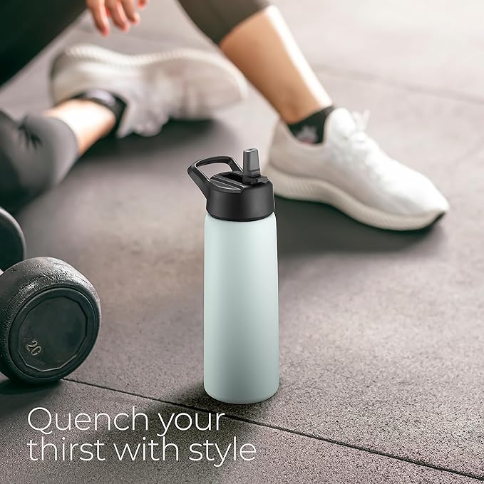 SipX™ Triple-Insulated Stainless Steel Water Bottle 25oz. With 3 Lids, BPA-Free Reusable Insulated Water Bottle Keeps Cold 24 Hours, Metal Water Bottle Made Of Sustainable Material For Hiking & Biking