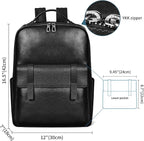 Men's Black Leather Backpack, Durable Genuine Leather Laptop Backpack for Work Travel, Business 15.6" Computer Backpack, Stylish Professional Designer