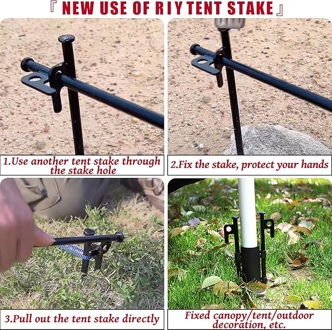 20 Pack 12 inch Tent Stakes Heavy Duty Metal Tent Pegs for Camping Steel Tent Pegs Unbreakable and Inflexible