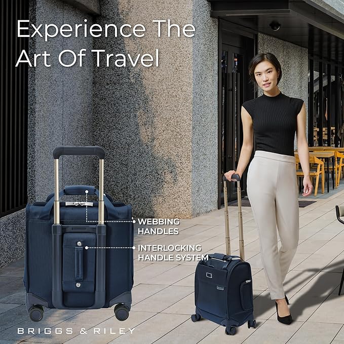 Briggs & Riley Cabin Spinner - Carry On Luggage for Travel, Suitcases with Wheels, Softside Rolling Bag for Men & Women, Fits Under Plane Seat, Interlocking Handle - Baseline Collection, Navy