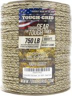 TOUGH-GRID Paracord Rope 750 lbs Nylon Parachute Cord, Made in USA Survival Kit, Outdoor Adventures, Camping, Tactical Gear & Emergency Supplies, Military Type IV Mil-Spec