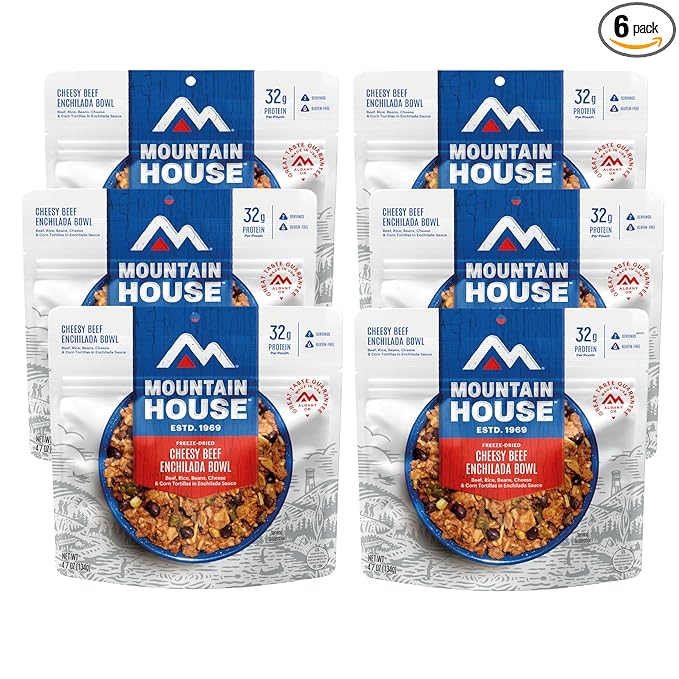Mountain House GlutenFree Cheesy Beef Enchilada Bowl FreezeDried Food for Camping, 12 Servings, 30Year ShelfLife