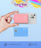 6000mah Ultra Slim Built in Cables Power Bank, Card Size Built in USB C Cords Battery Pack Portable Charger for Phones, 3 Output External Battery Pack Compatible with iPhone, Samsung, Light Pink
