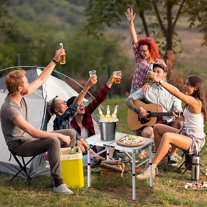 Folding Camp Table Small, 24''L x16''W with Adjustable Height Legs, Indoor Outdoor Lightweight Portable Aluminum Dining Table for Picnic Camping 2-Feet（2 Heights 10"/19"）