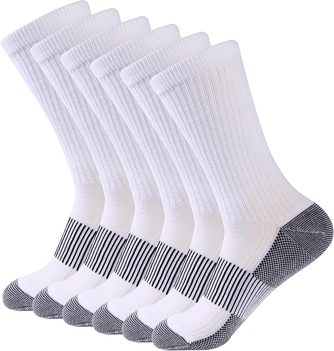 FOOTPLUS Hiking Copper Compression Socks,Unisex Cushioned Sole Arch Support Athletic Crew Running Socks