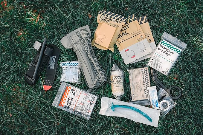 RHINO RESCUE IFAK Trauma Kit with C-A-T Tourniquet, Tactical First Aid Kit Molle Pouch for Military, Combat, Car, Camping, Hiking, Travel (Black)