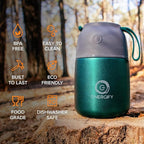 ENERGIFY Vacuum Insulated Food Jar. Large 17oz Bowl incl. Folding Spoon, Cup. Wide Mouth Keep Hot & Cold Drinks Soup Lunch Container for Adults. BPA-Free Stainless Steel, Proof Brilliant Green
