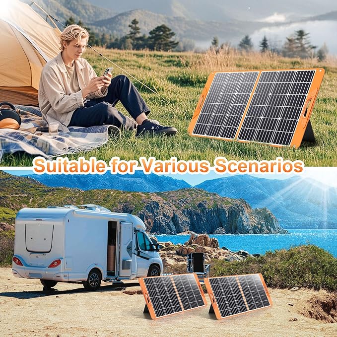 100W Portable Solar Panel for Power Station, 19.8V Foldable Solar Charger with DC/XT60/Anderson Cable & QC3.0 USB Outputs, 23% High Efficiency IP65 Waterproof 2 Kickstands for Outdoor Camping RV Trip