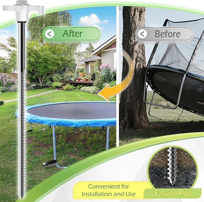 8 Pieces Trampoline Stakes Heavy-Duty: 10 Inch Metal Stake Safety Ground Anchor - for Trampoline/Camping Tent/Canopies/Carports/Sheds/Swing Sets