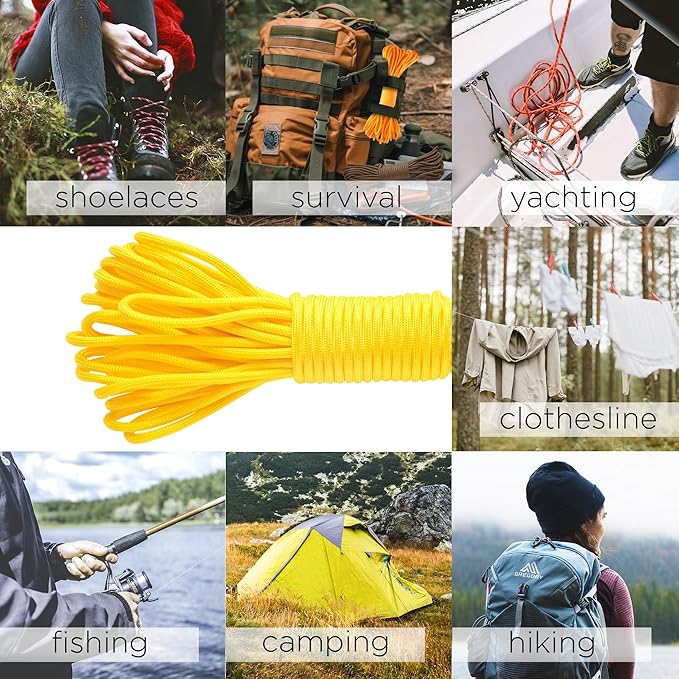 TECEUM 5/32" Paracord Rope 1000 – 1000ft / 200ft / 100ft / 50ft – Tactical Parachute Cord 4mm – 45+ Colors – Nylon String for Survival & Camping Gear – Stripe Cord for Survival – Utility Rope