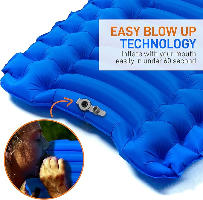 SereneLife Lightweight & Compact Camping Gear – Sleeping Pads & Bags with Built-in Pillows for Outdoor Comfort, Waterproof & Tear-Resistant Design, Perfect for Hiking, Backpacking, Couples & Solo Use