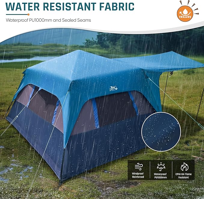 8 Person Instant Cabin Tent, Easy 60 Second Setup Family Tents for Camping, Pop up Camping Tent, Large Waterproof Tents for Outdoor Camping, Spacious Interior, Upgraded Ventilation