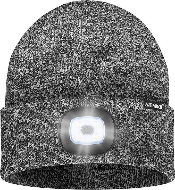 ATNKE LED Lighted Beanie Hat,USB Rechargeable 4 LED Running Headlamp Bright Cap with The Light Gifts for Men and Women