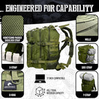 AMERICANPHOENIX 45L Elite Tactical Backpack | 3X Stronger Work & Military Backpack | Water Resistant and Heavy Duty | 3 Day MOLLE Bug Out Bag (Olive Green)