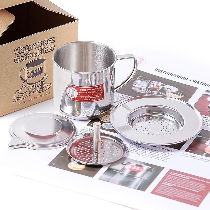 Vietnamese Coffee Filter Maker Press. Screw Down Phin Made in Vietnam. Authentic (2, Medium (8 oz)).