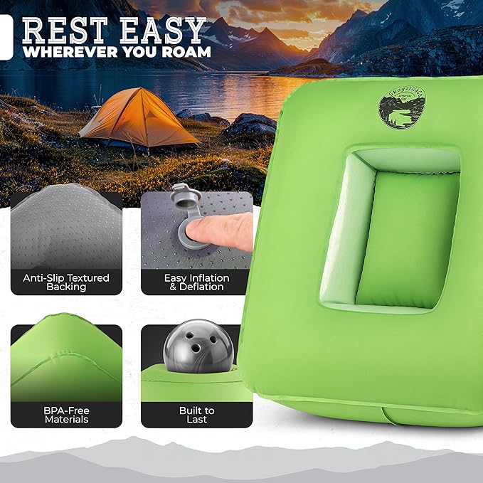 TrailNeck 1.0 camping pillow-Compact, portable, packable, camping essentials, outdoor gear, hiking, backpacking, deployments, beach, car, plane travel pillow. Firm pillows for multi-position sleepers.