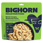BIGHORN Mountain Food Vegetarian Creamy Mushroom Pasta - contains 4 packs | 8 servings | 128g Protein | 2,600 Calories - premium freeze dried meals for backpacking food - vegetarian backpacking meal - ideal camping meals just add water - great taste